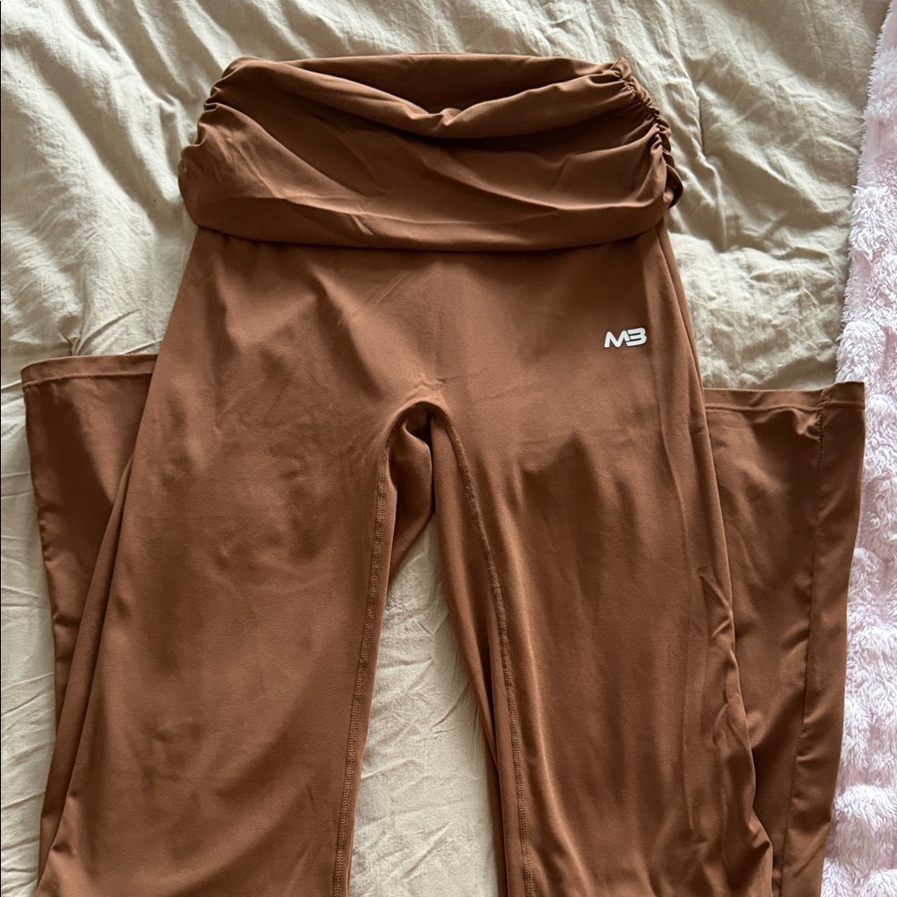 Brown fold over minibeast wide leg yoga pants